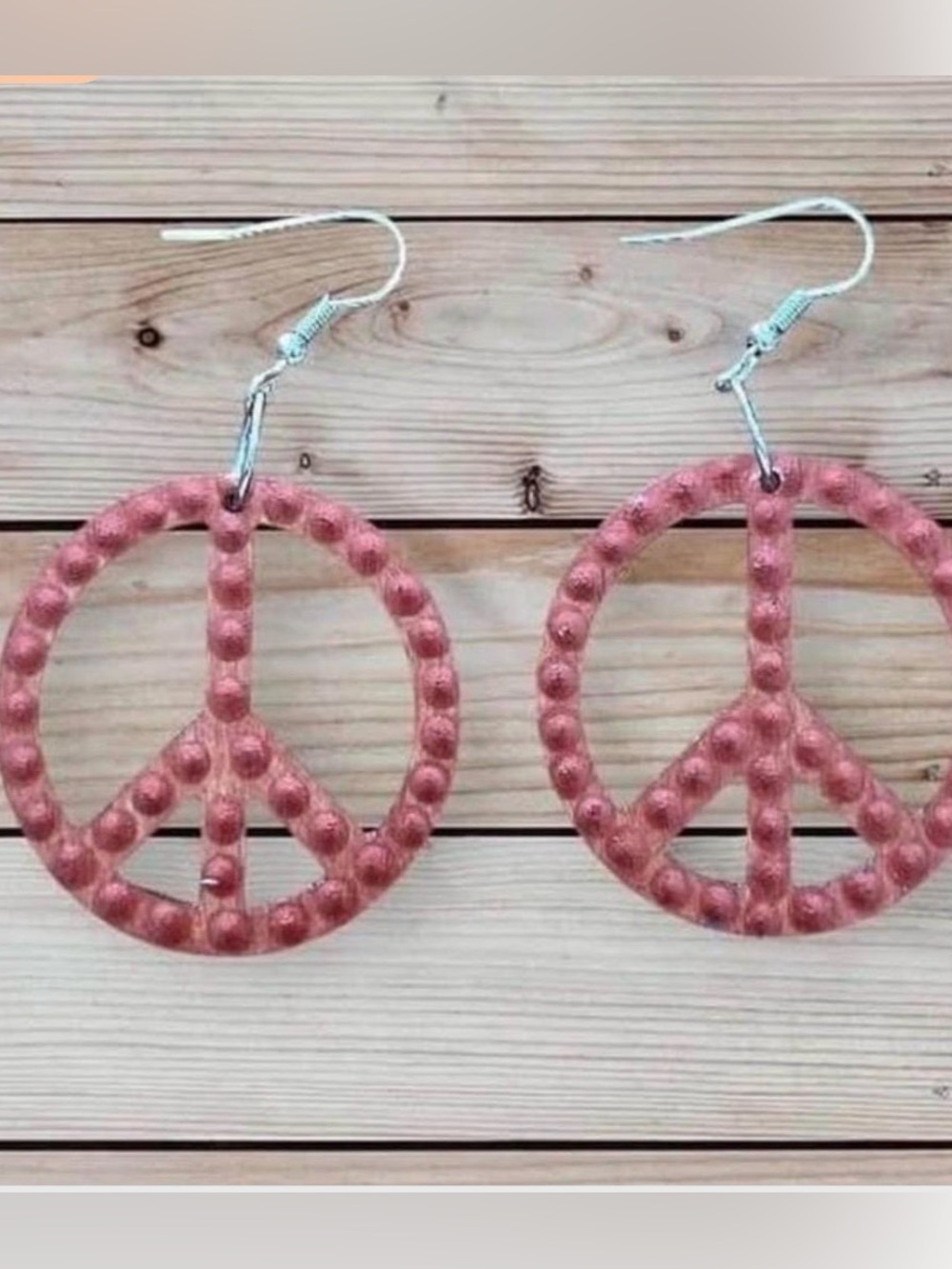 Hand made! Dot-painted 1.5” copper open peace sign earrings industrial-look